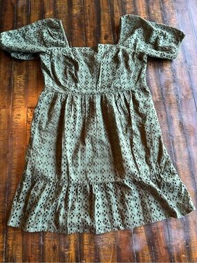La Blanca Olive Eyelet Off-Shoulder Dress